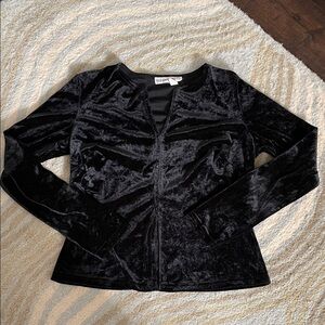 Vintage 90s Crushed Velvet Necessary Objects Black Split Top Long Sleeve Top M